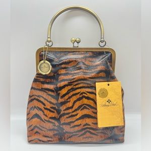 Patricia Nash Leather Novella Frame Satchel with Two Straps in Tiger